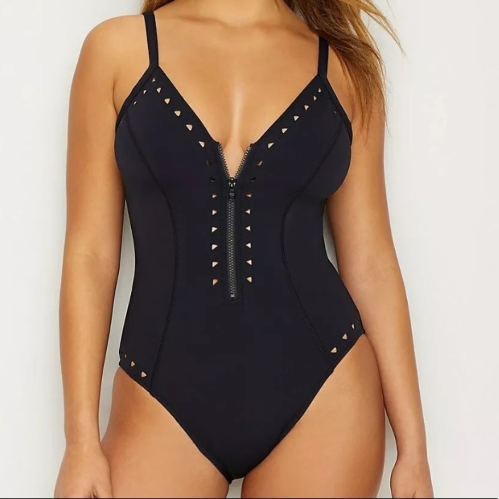 MAGICSUIT Solid Sutton ZipFront One Piece Swimsuit